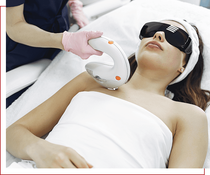 A woman getting her face and neck laser hair removal.